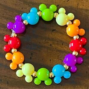 Stretch Bracelet w/ Rainbow Mickey Mouse Charms & Gold Beads!